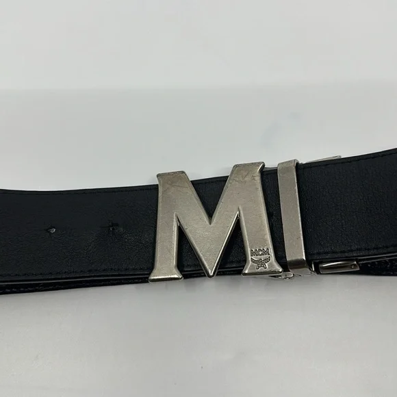 MCM Black Leather Reversible Belt with Silver M Buckle - Picture 14 of 16